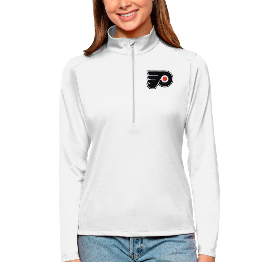 NHL White Philadelphia Flyers Antigua Women's Tribute Quarter-Zip Pullover Top