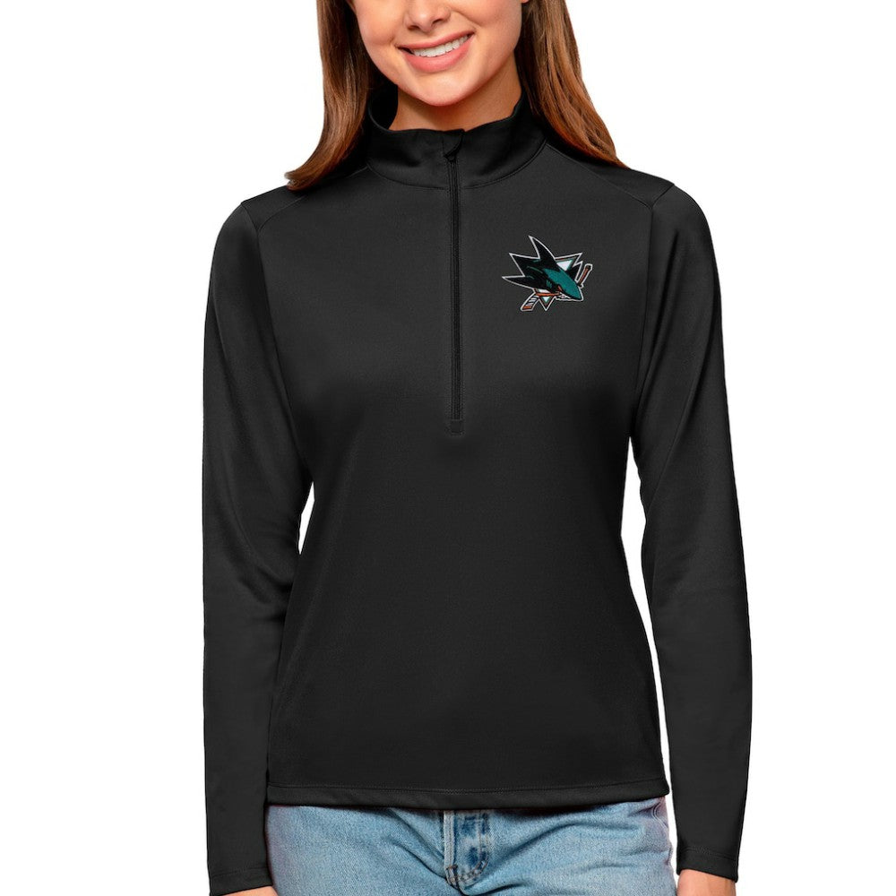 NHL Black San Jose Sharks Antigua Women's Tribute Quarter-Zip Pullover Top