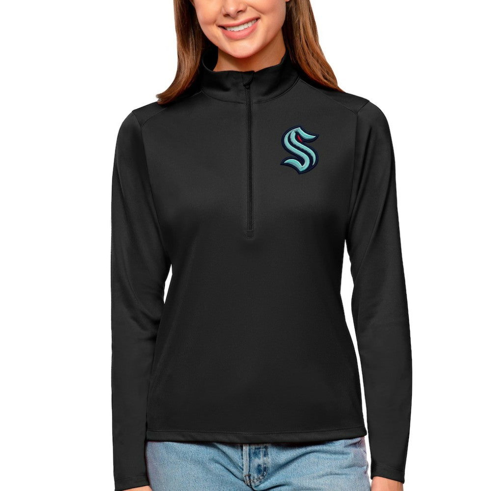 NHL Black Seattle Kraken Antigua Women's Tribute Quarter-Zip Pullover Top