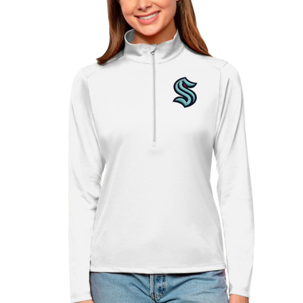 NHL White Seattle Kraken Antigua Women's Tribute Quarter-Zip Pullover Top