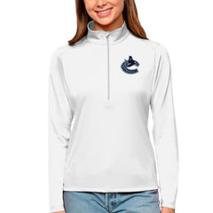 NHL White Vancouver Canucks Antigua Women's Tribute Quarter-Zip Pullover Top