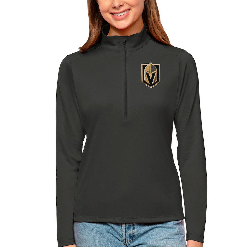 NHL Charcoal Vegas Golden Knights Antigua Women's Tribute Quarter-Zip Pullover Top