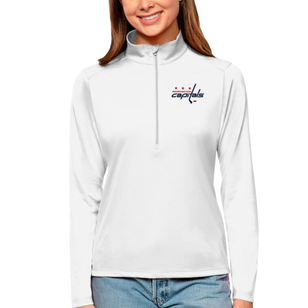 NHL White Washington Capitals Antigua Women's Tribute Quarter-Zip Pullover Top