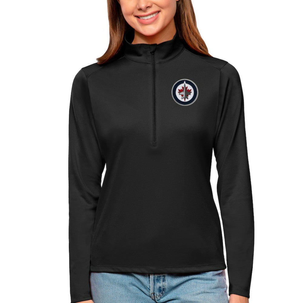 NHL Black Winnipeg Jets Antigua Women's Tribute Quarter-Zip Pullover Top