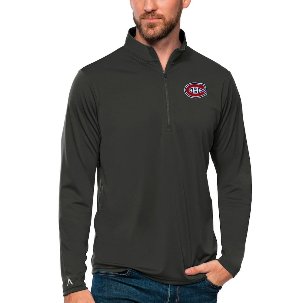 NHL Charcoal Montreal Canadiens Antigua Tribute Quarter-Zip Pullover Top