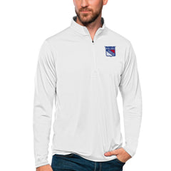 NHL White New York Rangers Antigua Tribute Quarter-Zip Pullover Top
