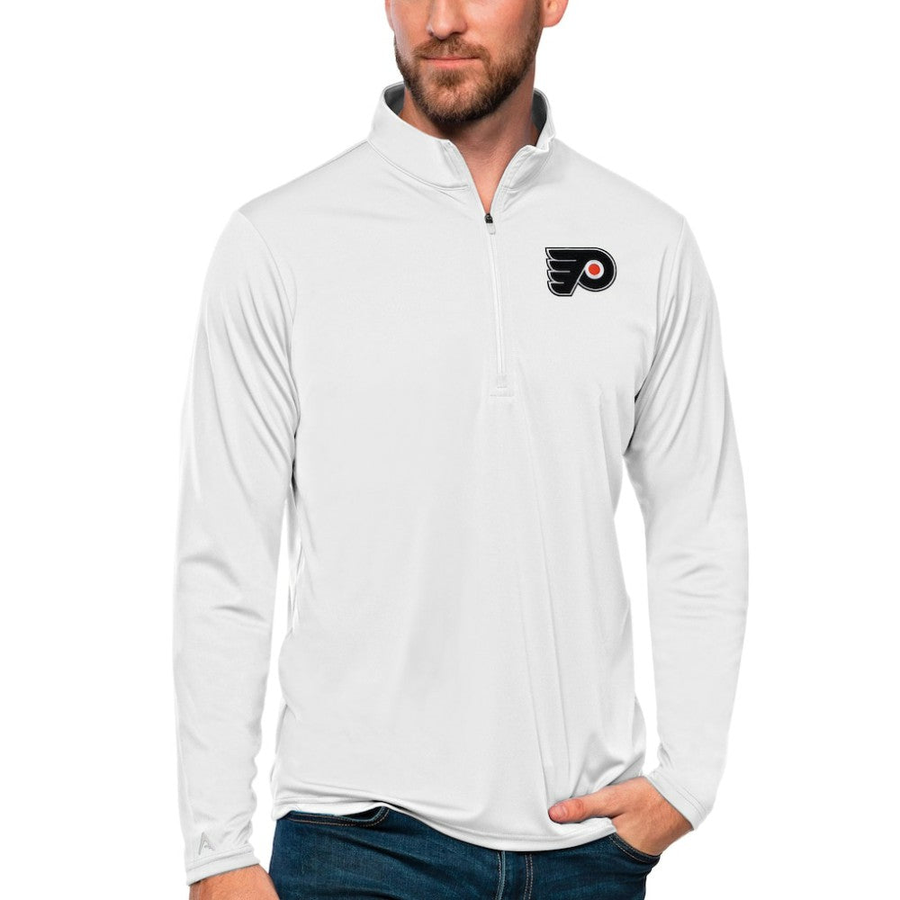 NHL White Philadelphia Flyers Antigua Tribute Quarter-Zip Pullover Top