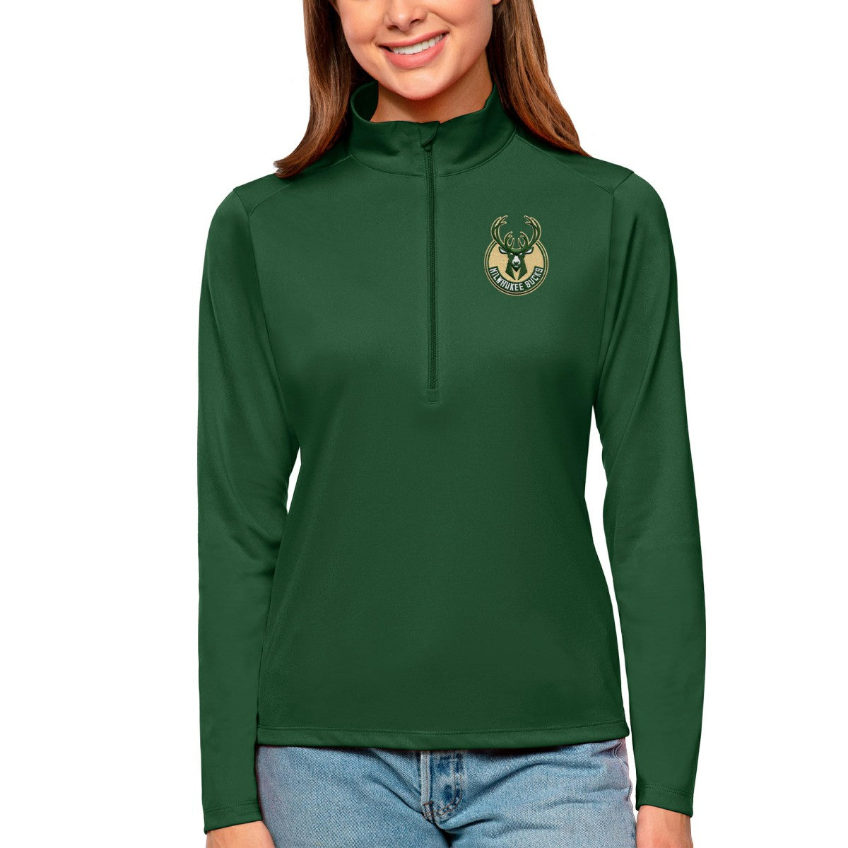 NBA Milwaukee Bucks Antigua Women's Tribute Half-Zip Top