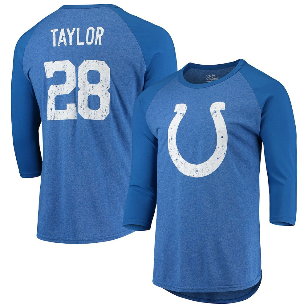 Jonathan Taylor  Majestic Threads Name & Number Team Colorway Tri-Blend 3/4 Raglan Sleeve Player T-Shirt - Indianapolis Colts