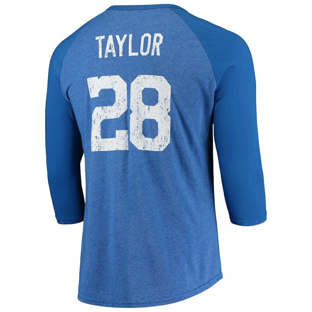 Jonathan Taylor  Majestic Threads Name & Number Team Colorway Tri-Blend 3/4 Raglan Sleeve Player T-Shirt - Indianapolis Colts