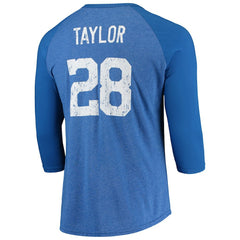 Jonathan Taylor  Majestic Threads Name & Number Team Colorway Tri-Blend 3/4 Raglan Sleeve Player T-Shirt - Indianapolis Colts