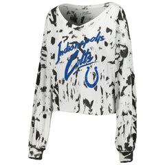 Jonathan Taylor  Majestic Threads Women's Off-Shoulder Tie-Dye Name & Number Cropped Long Sleeve V-Neck T-Shirt - Indianapolis Colts