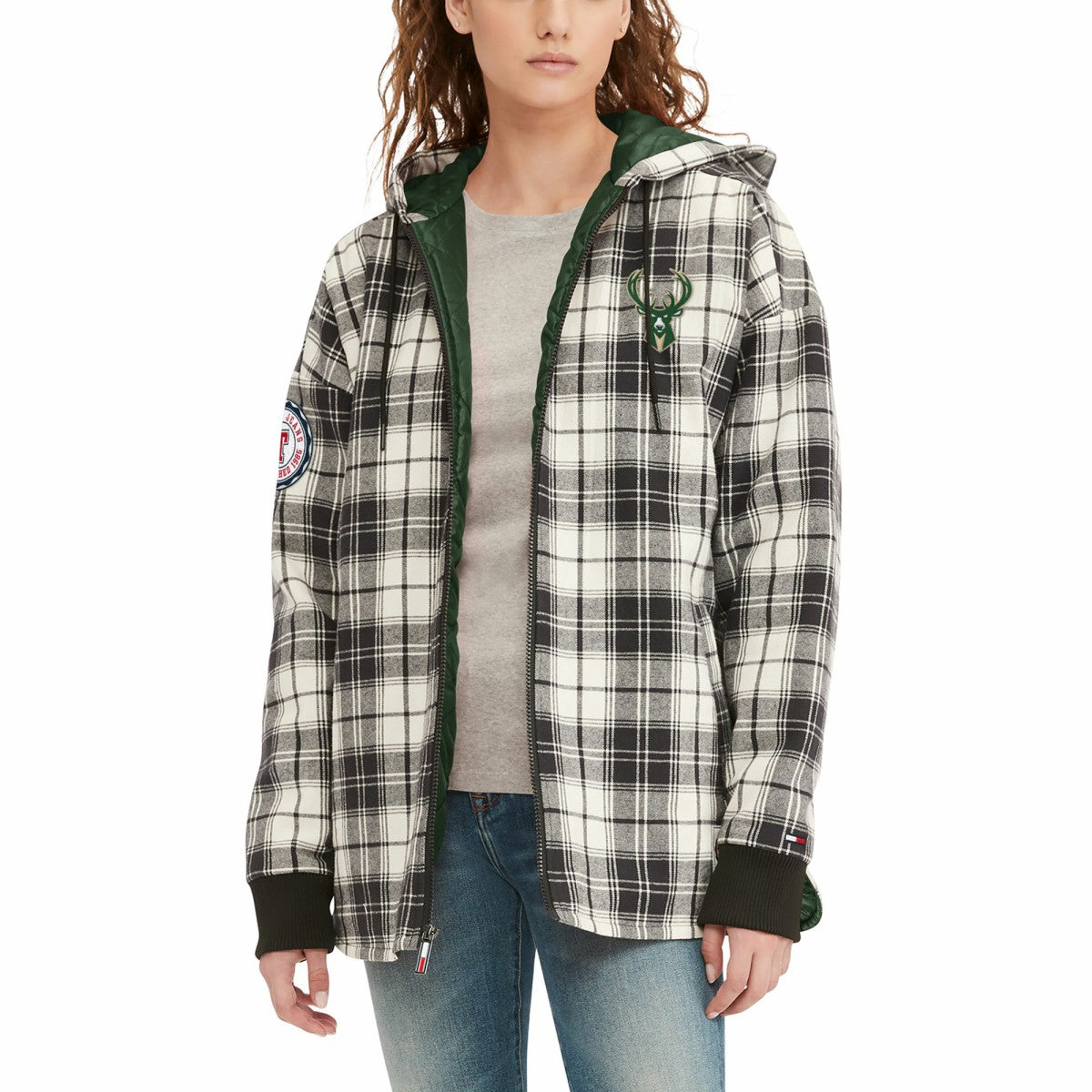 NBA Milwaukee Bucks Tommy Jeans Women's Molly Flannel Full-Zip Hoodie