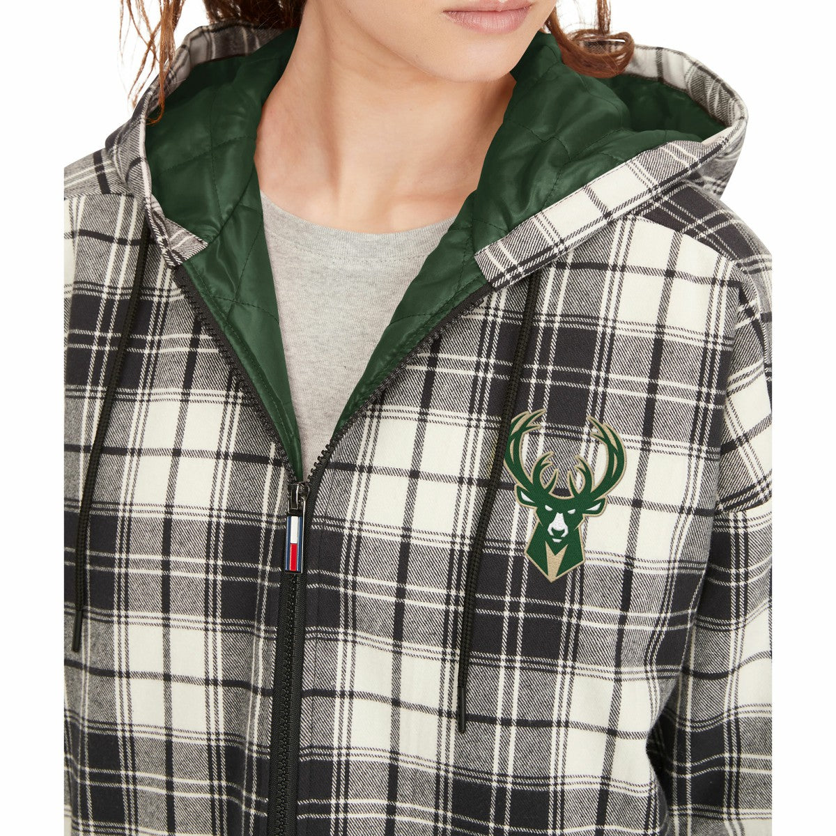 NBA Milwaukee Bucks Tommy Jeans Women's Molly Flannel Full-Zip Hoodie