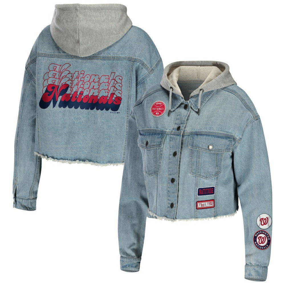 MLB Washington Nationals WEAR by Erin Andrews Women's Hooded Button-Up Denim Jacket