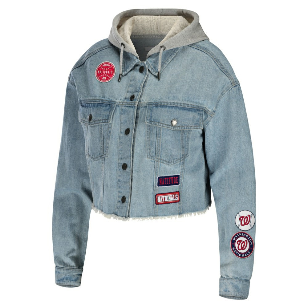 MLB Washington Nationals WEAR by Erin Andrews Women's Hooded Button-Up Denim Jacket