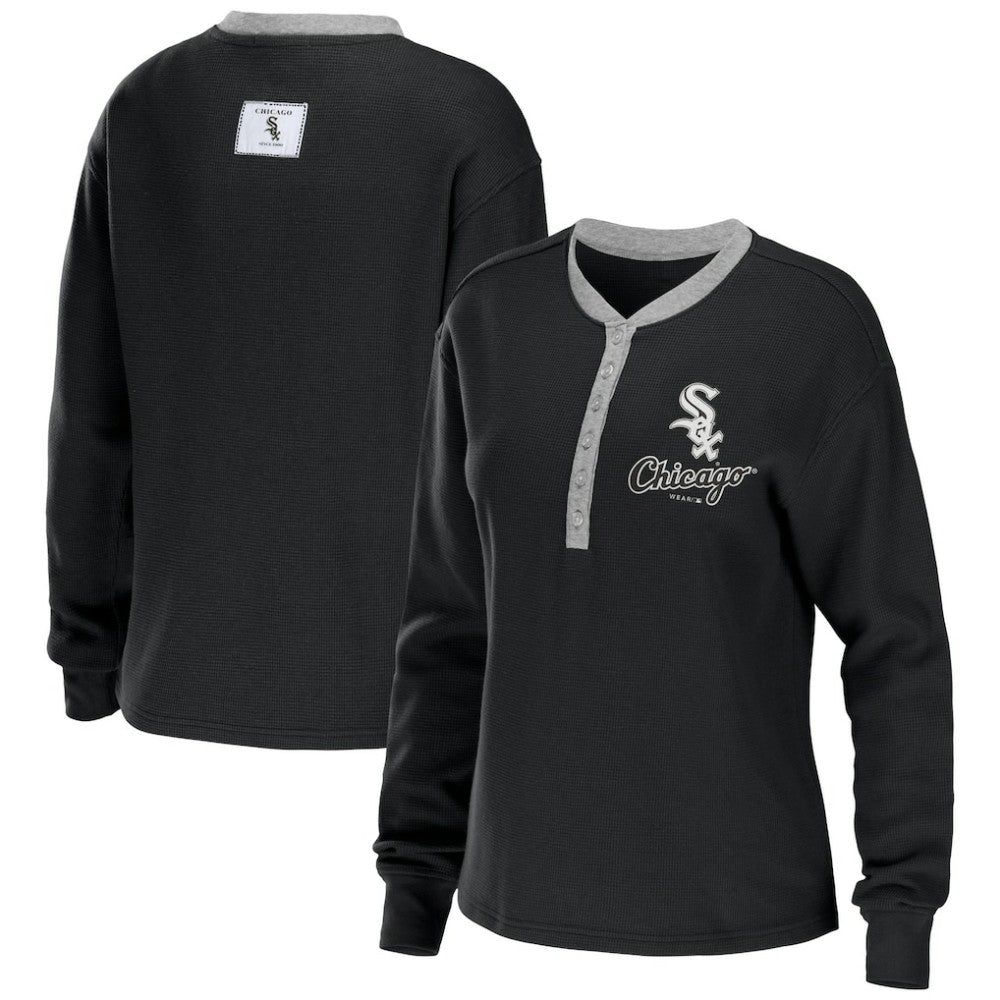 MLB Chicago White Sox WEAR by Erin Andrews Women's Waffle Henley Long Sleeve T-Shirt