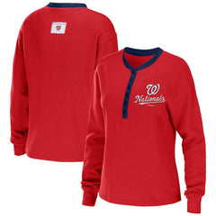 MLB Washington Nationals WEAR by Erin Andrews Women's Waffle Henley Long Sleeve T-Shirt
