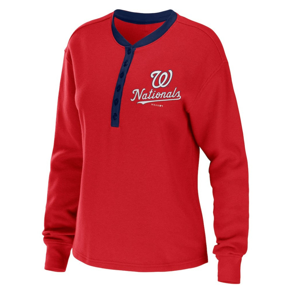 MLB Washington Nationals WEAR by Erin Andrews Women's Waffle Henley Long Sleeve T-Shirt