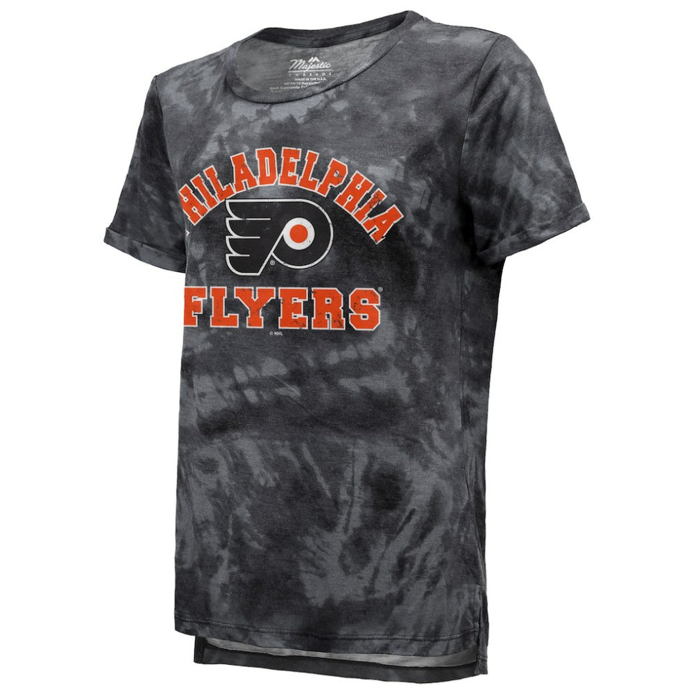 NHL Black Philadelphia Flyers Majestic Threads Women's Boyfriend Tie-Dye Tri-Blend T-Shirt
