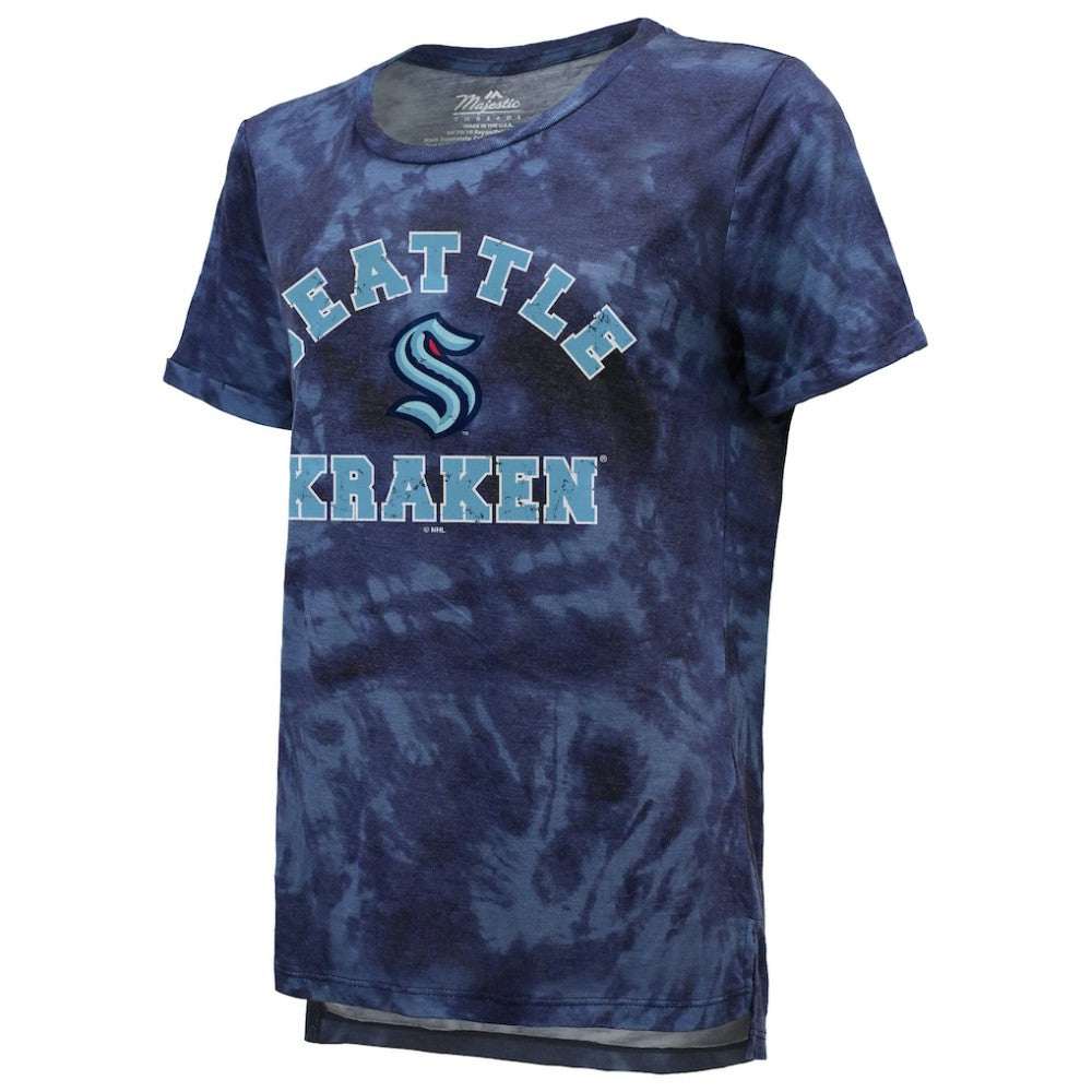 NHL Deep Sea Blue Seattle Kraken Majestic Threads Women's Boyfriend Tie-Dye T-Shirt