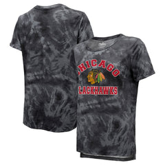 NHL Black Chicago Blackhawks Majestic Threads Women's Boyfriend Tie-Dye Tri-Blend T-Shirt
