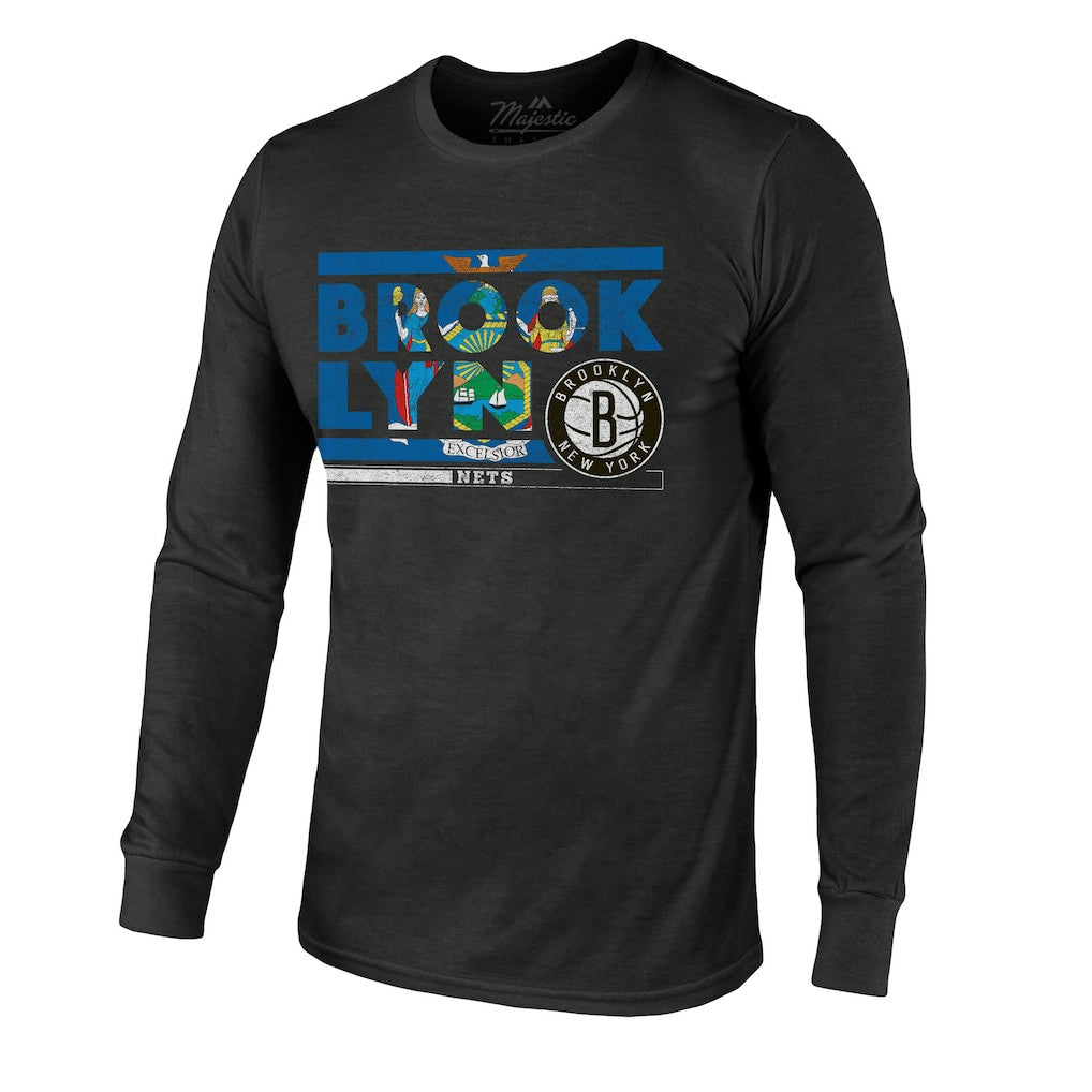 NBA Brooklyn Nets Majestic Threads City and State Tri-Blend Long Sleeve T-Shirt