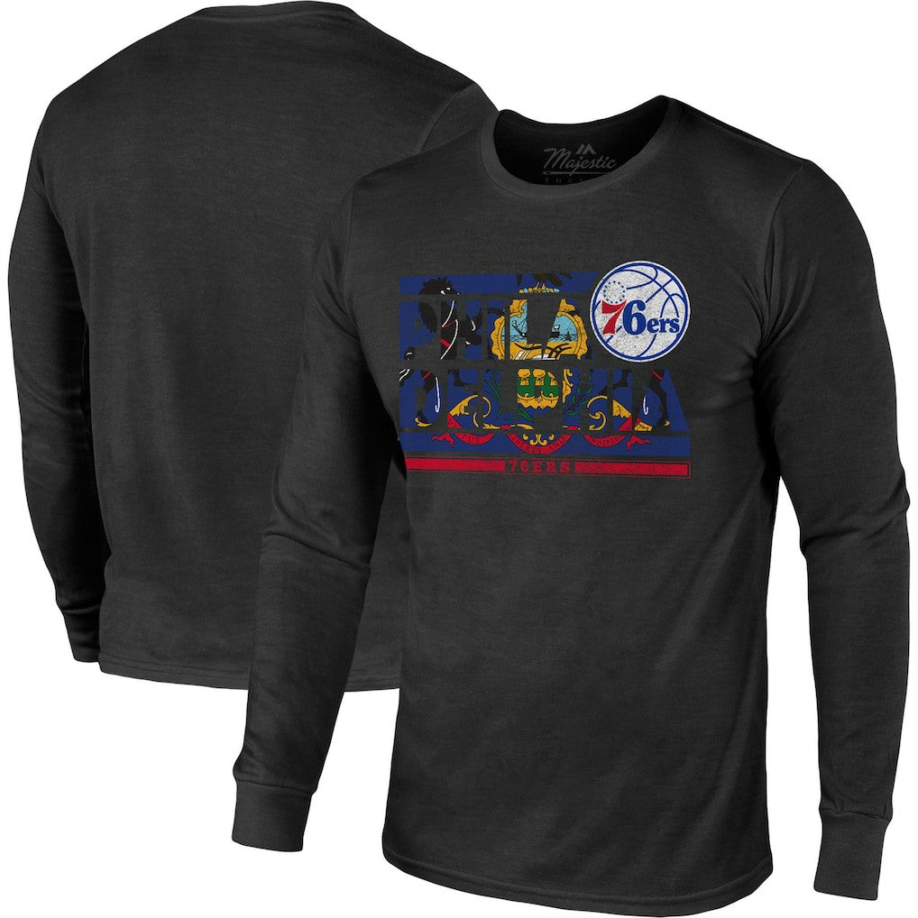 NBA Philadelphia 76ers Majestic Threads City and State Tri-Blend Long Sleeve T-Shirt