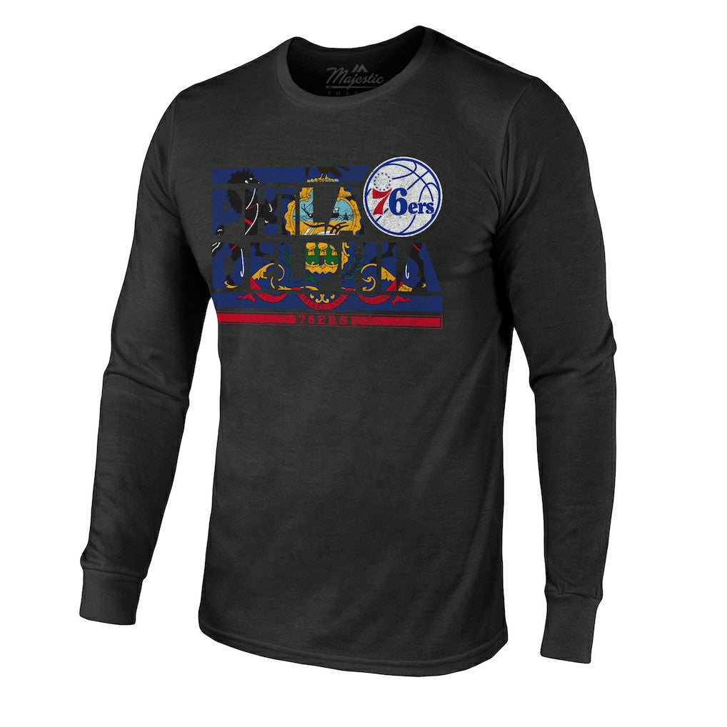 NBA Philadelphia 76ers Majestic Threads City and State Tri-Blend Long Sleeve T-Shirt