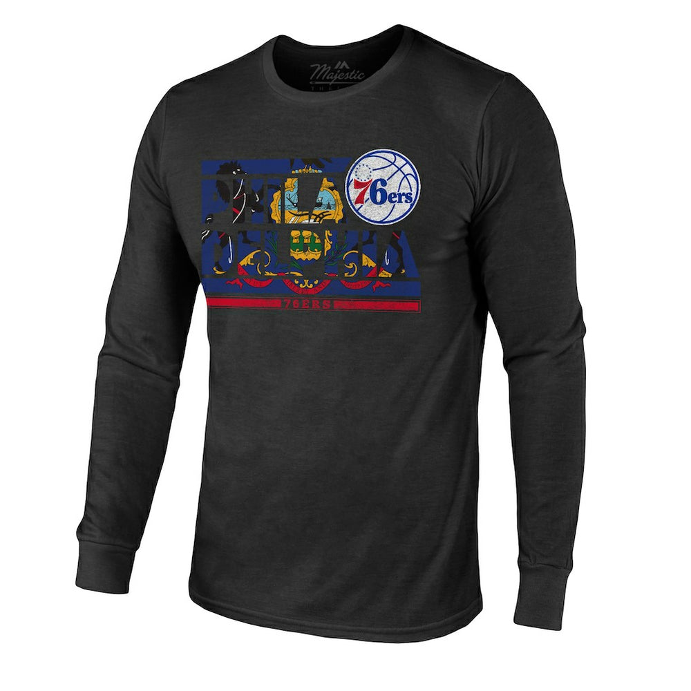 NBA Philadelphia 76ers Majestic Threads City and State Tri-Blend Long Sleeve T-Shirt