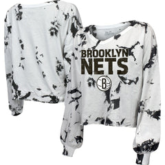 NBA Brooklyn Nets Majestic Threads Women's Aquarius Tie-Dye Cropped V-Neck Long Sleeve T-Shirt