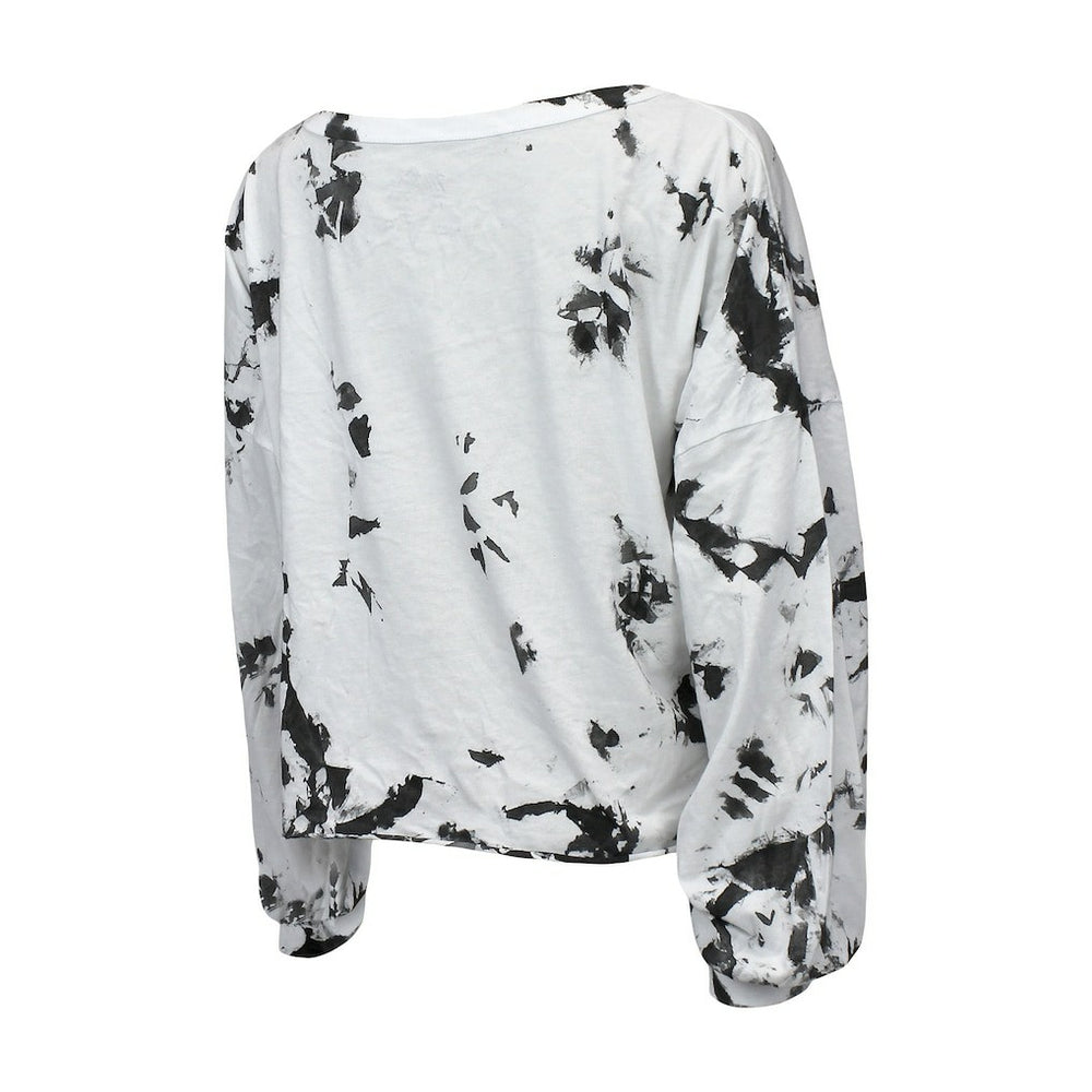 NBA Brooklyn Nets Majestic Threads Women's Aquarius Tie-Dye Cropped V-Neck Long Sleeve T-Shirt