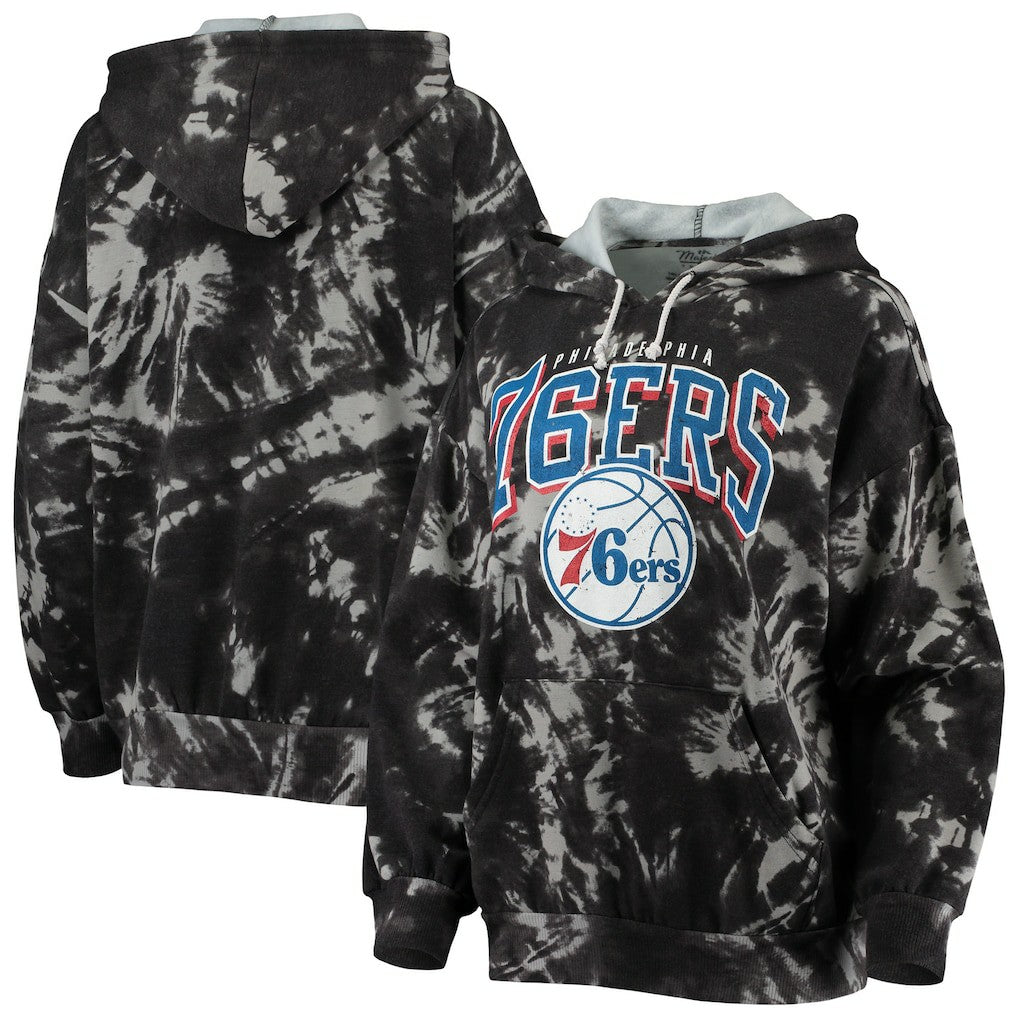 NBA Philadelphia 76ers Majestic Threads Women's Burble Tie-Dye Tri-Blend Pullover Hoodie