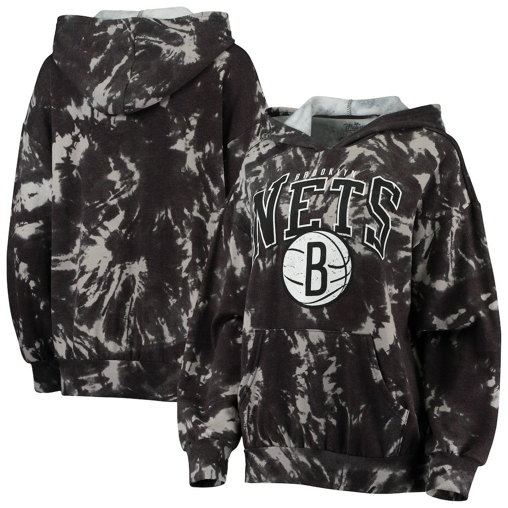 NBA Brooklyn Nets Majestic Threads Women's Burble Tie-Dye Tri-Blend Pullover Hoodie