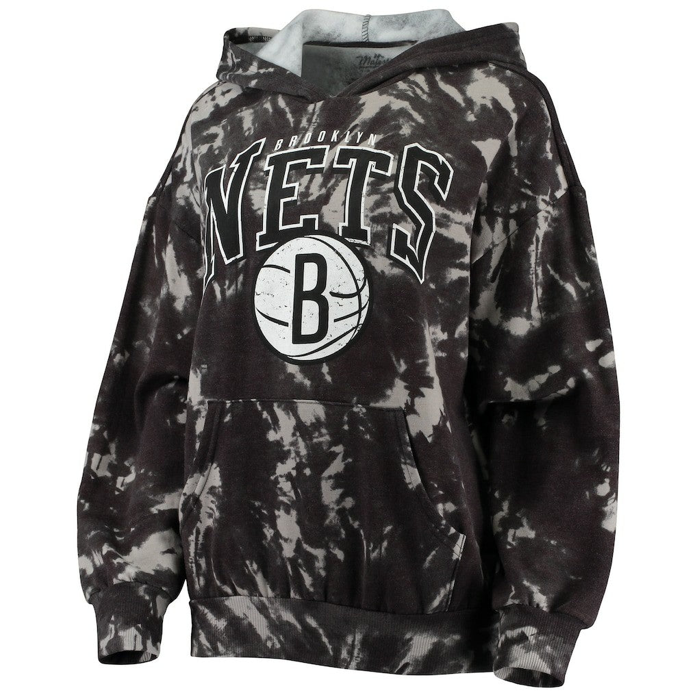 NBA Brooklyn Nets Majestic Threads Women's Burble Tie-Dye Tri-Blend Pullover Hoodie
