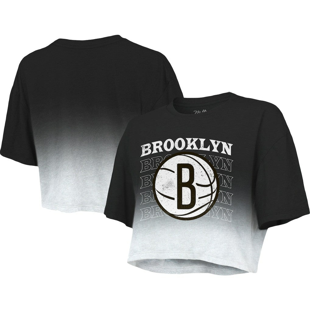 NBA Brooklyn Nets Majestic Threads Women's Repeat Dip-Dye Cropped T-Shirt