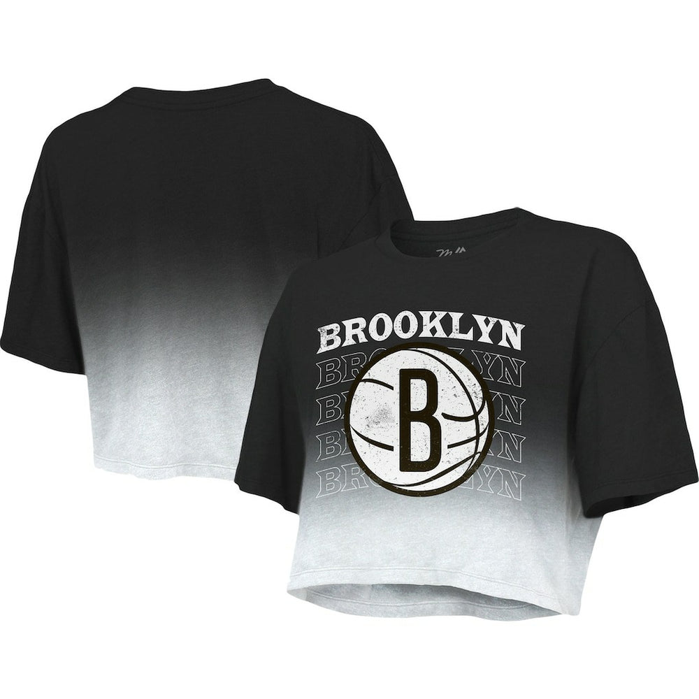NBA Brooklyn Nets Majestic Threads Women's Repeat Dip-Dye Cropped T-Shirt