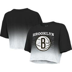 NBA Brooklyn Nets Majestic Threads Women's Repeat Dip-Dye Cropped T-Shirt