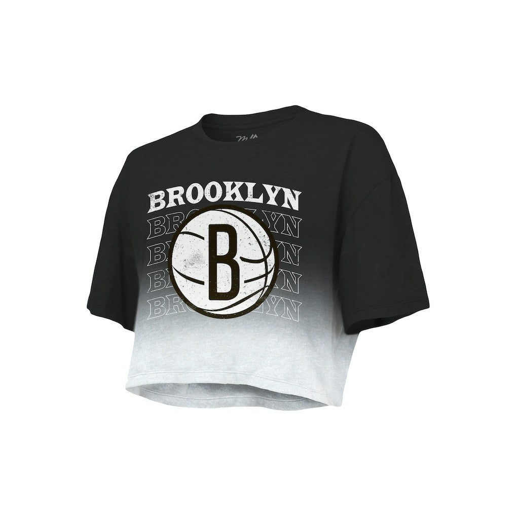 NBA Brooklyn Nets Majestic Threads Women's Repeat Dip-Dye Cropped T-Shirt