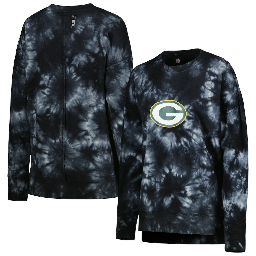 MSX by Michael Strahan Women's Bailey Tie-Dye Tri-Blend Pullover Sweatshirt - Green Bay Packers