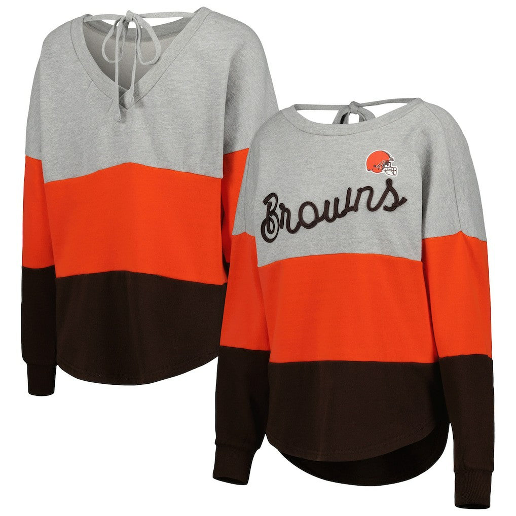 Touch Women's Outfield Deep V-Back Waist Length Pullover Sweatshirt - Cleveland Browns