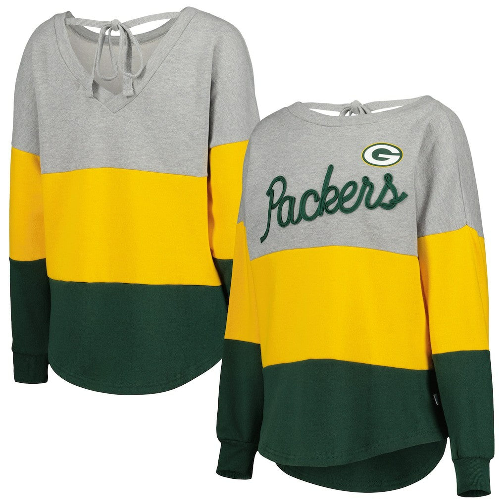 Touch Women's Outfield Deep V-Back Waist Length Pullover Sweatshirt - Green Bay Packers