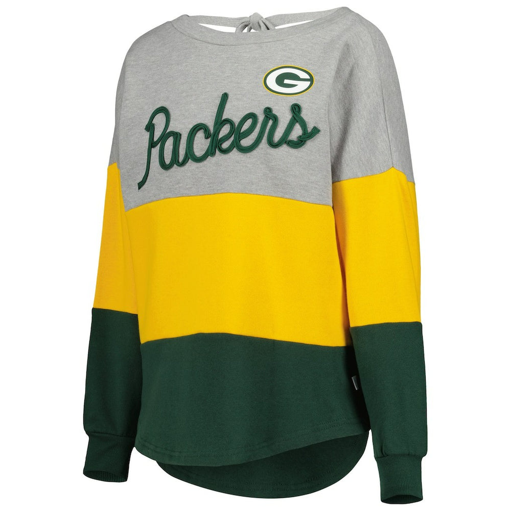 Touch Women's Outfield Deep V-Back Waist Length Pullover Sweatshirt - Green Bay Packers