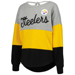 Touch Women's Outfield Deep V-Back Waist Length Pullover Sweatshirt - Pittsburgh Steelers