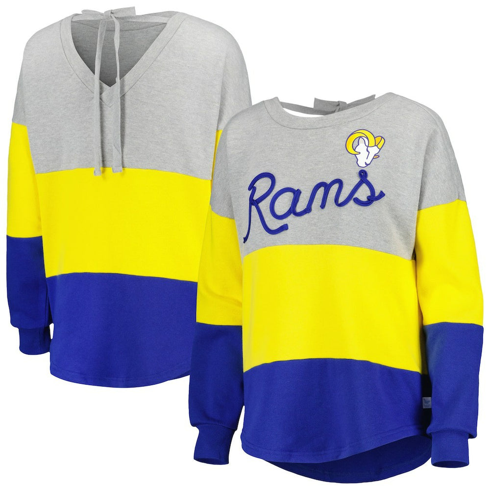 Touch Women's Outfield Deep V-Back Waist Length Pullover Sweatshirt - Los Angeles Rams