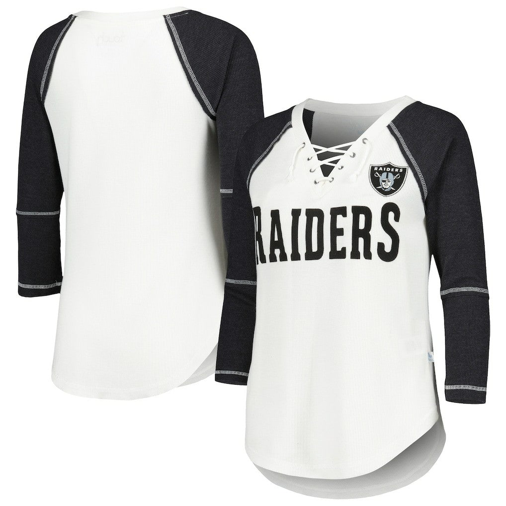 Touch Women's Rebel Raglan Tri-Blend 3/4-Sleeve Lace-Up V-Neck T-Shirt - Las Vegas Raiders