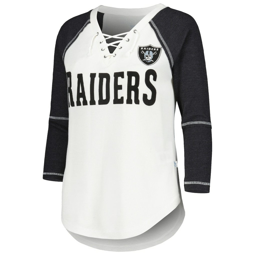 Touch Women's Rebel Raglan Tri-Blend 3/4-Sleeve Lace-Up V-Neck T-Shirt - Las Vegas Raiders