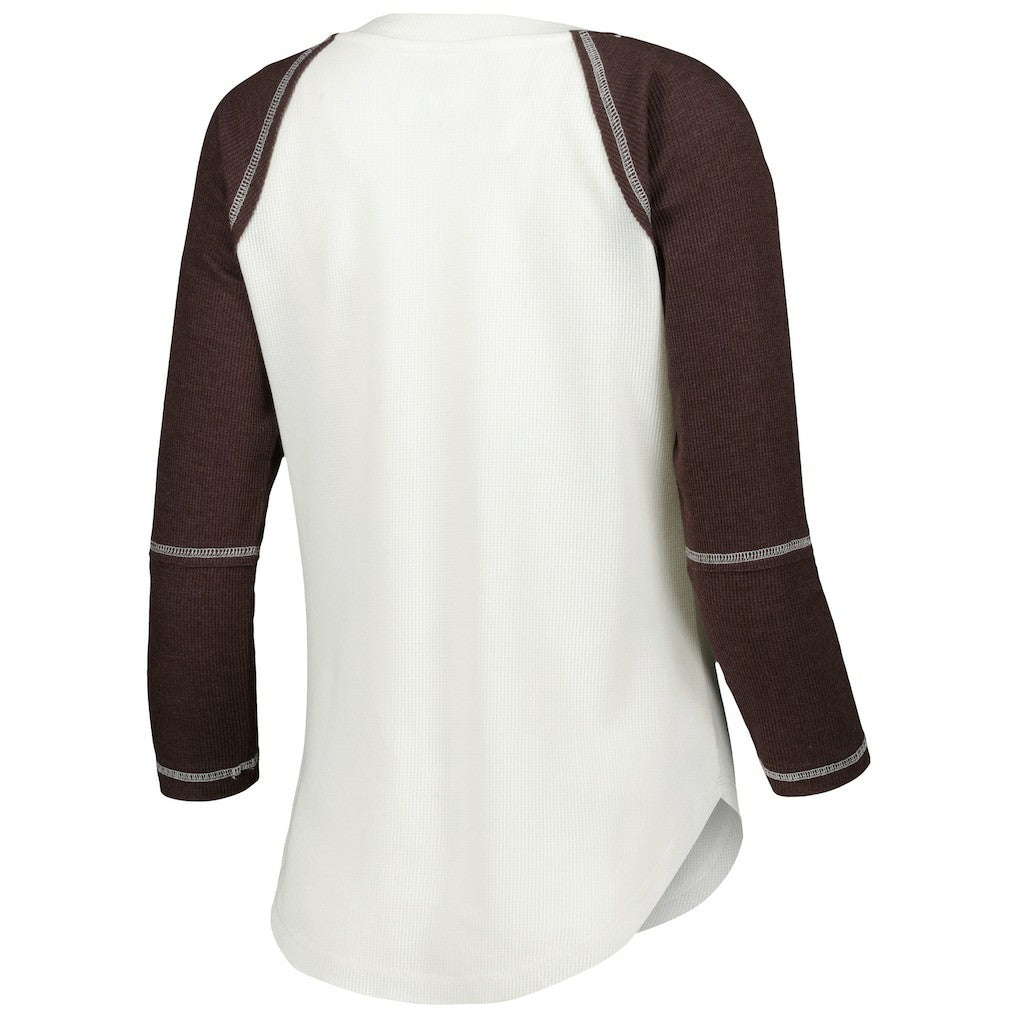 Touch Women's Rebel Raglan Tri-Blend 3/4-Sleeve Lace-Up V-Neck T-Shirt - Cleveland Browns