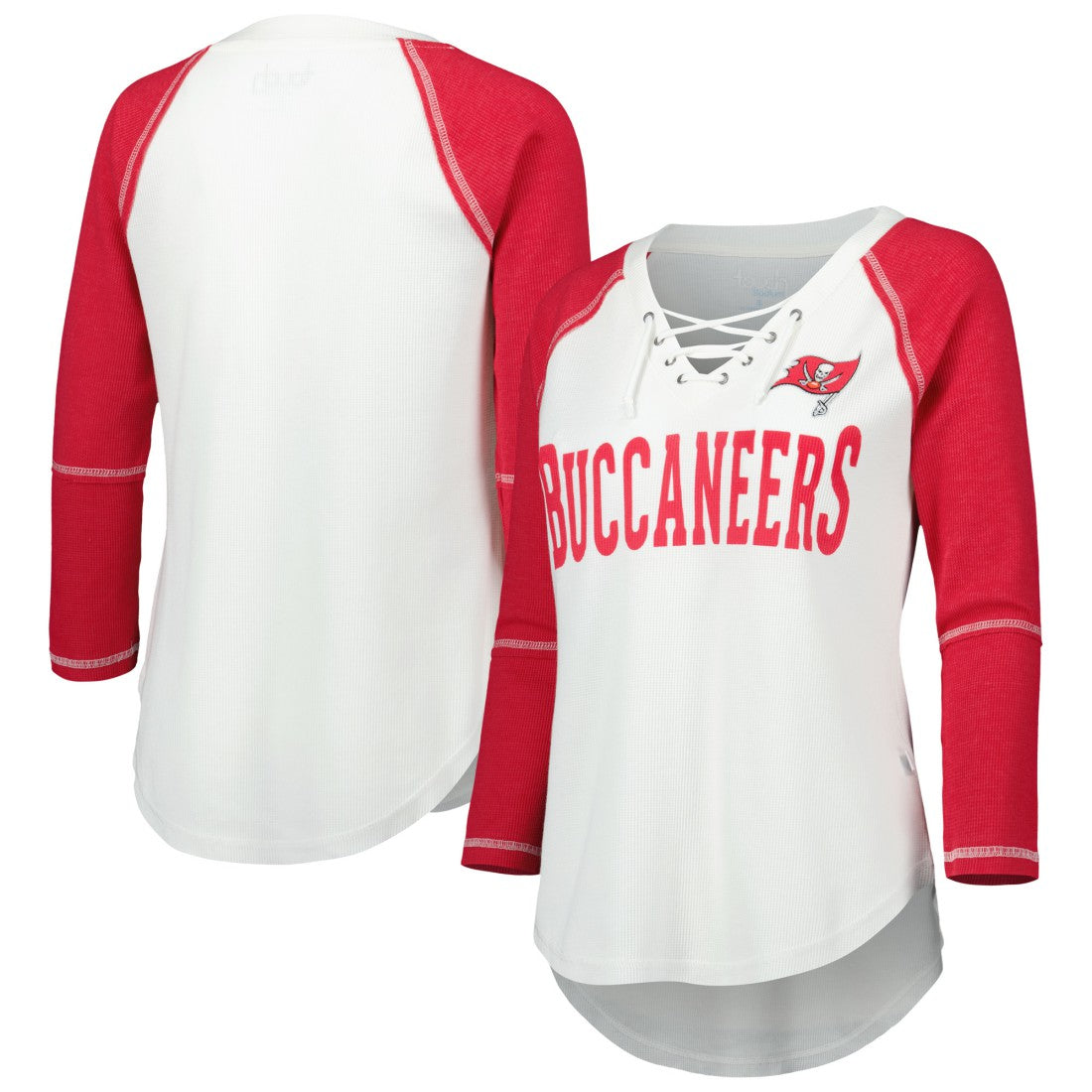 Touch Women's Rebel Raglan Tri-Blend 3/4-Sleeve Lace-Up V-Neck T-Shirt - Tampa Bay Buccaneers