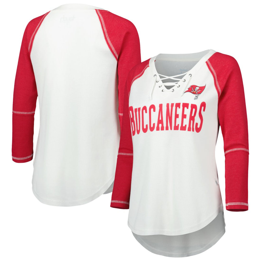 Touch Women's Rebel Raglan Tri-Blend 3/4-Sleeve Lace-Up V-Neck T-Shirt - Tampa Bay Buccaneers